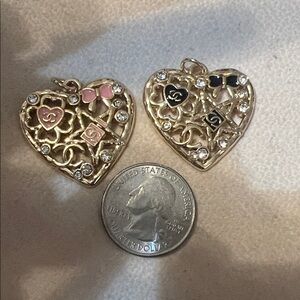Gold Heart Pendant with Pink and Black Accents
